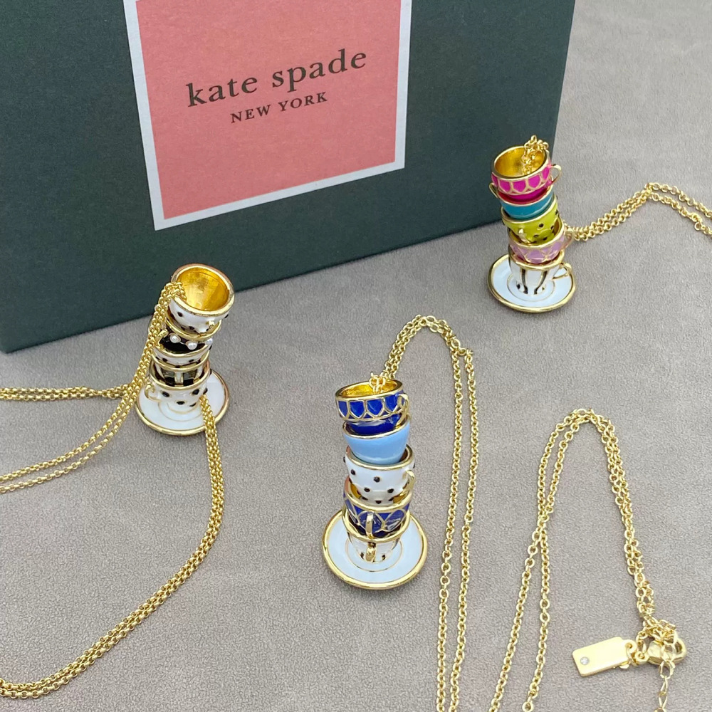 kate spade Trendy Creative Enamel Teacup Coffee Cup Long Pendant Necklace